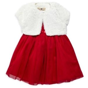 PURPLE ROSE Little Girl's 2-Piece Faux Fur Cardigan & Dress